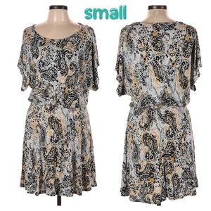 True Freedom Short Dress Limousine Black Paislet Dolman Sleeve Junior Small